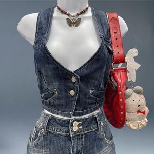 Heritage 1981 Y2K Grunge Denim Vest Dark Wash Cropped Button Front Women's Small